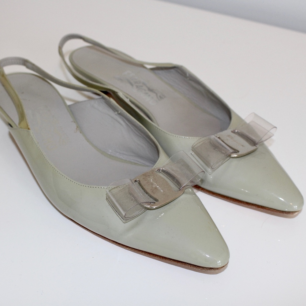 Ferragamo Sage Patent Leather Bow Kitten Heels